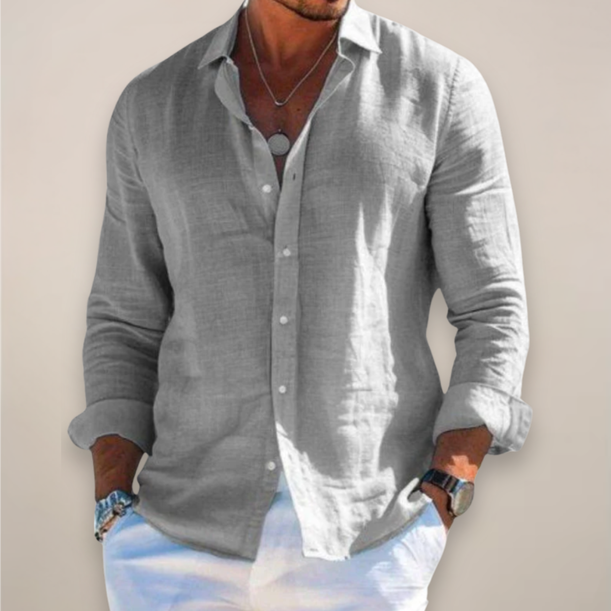 Men's Casual Long-Sleeve Shirt with Buttons