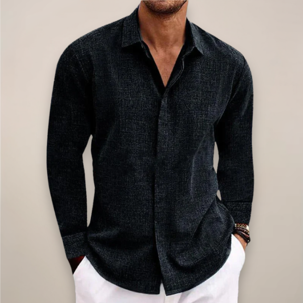 Men's Long-Sleeve Shirt with Button Placket