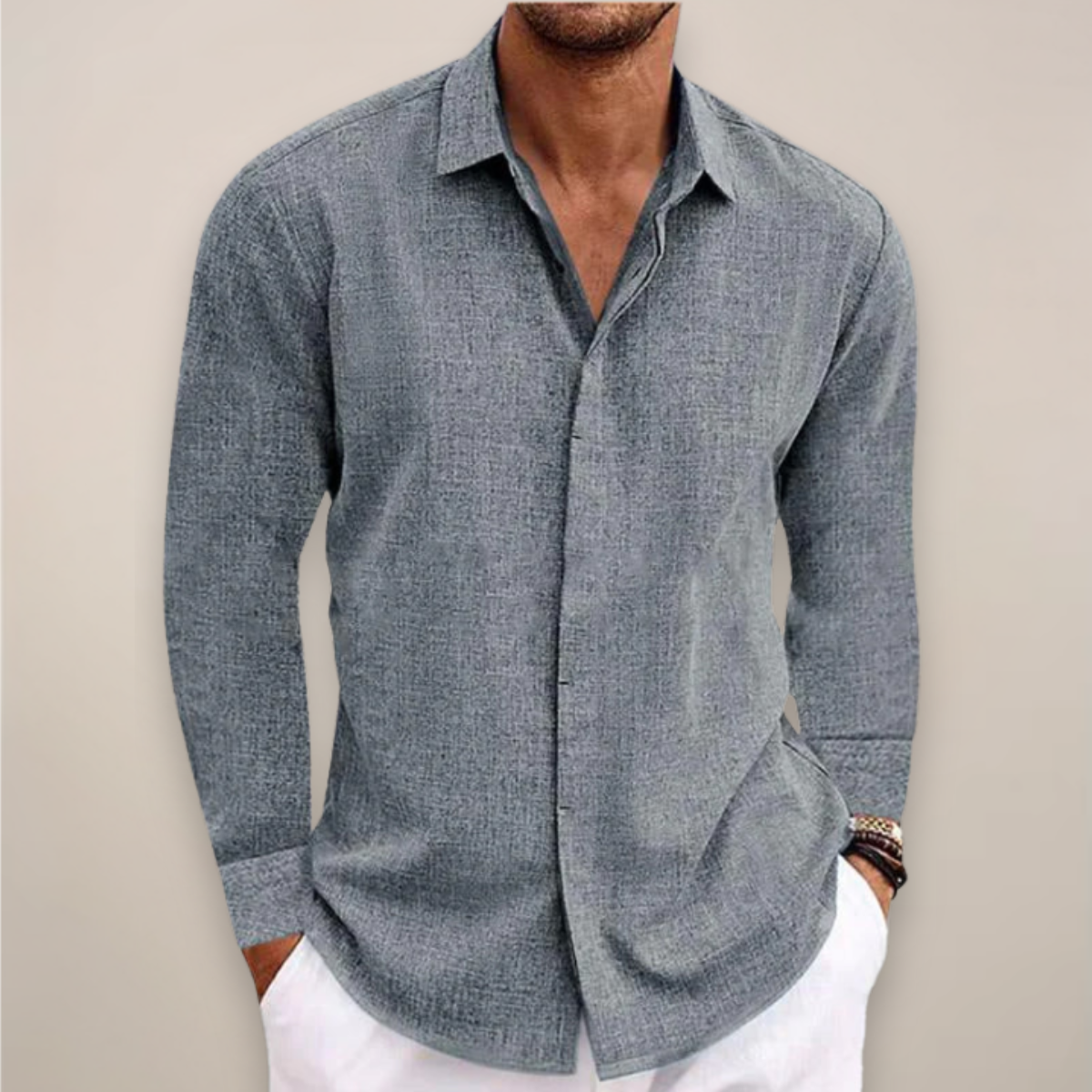Men's Long-Sleeve Shirt with Button Placket