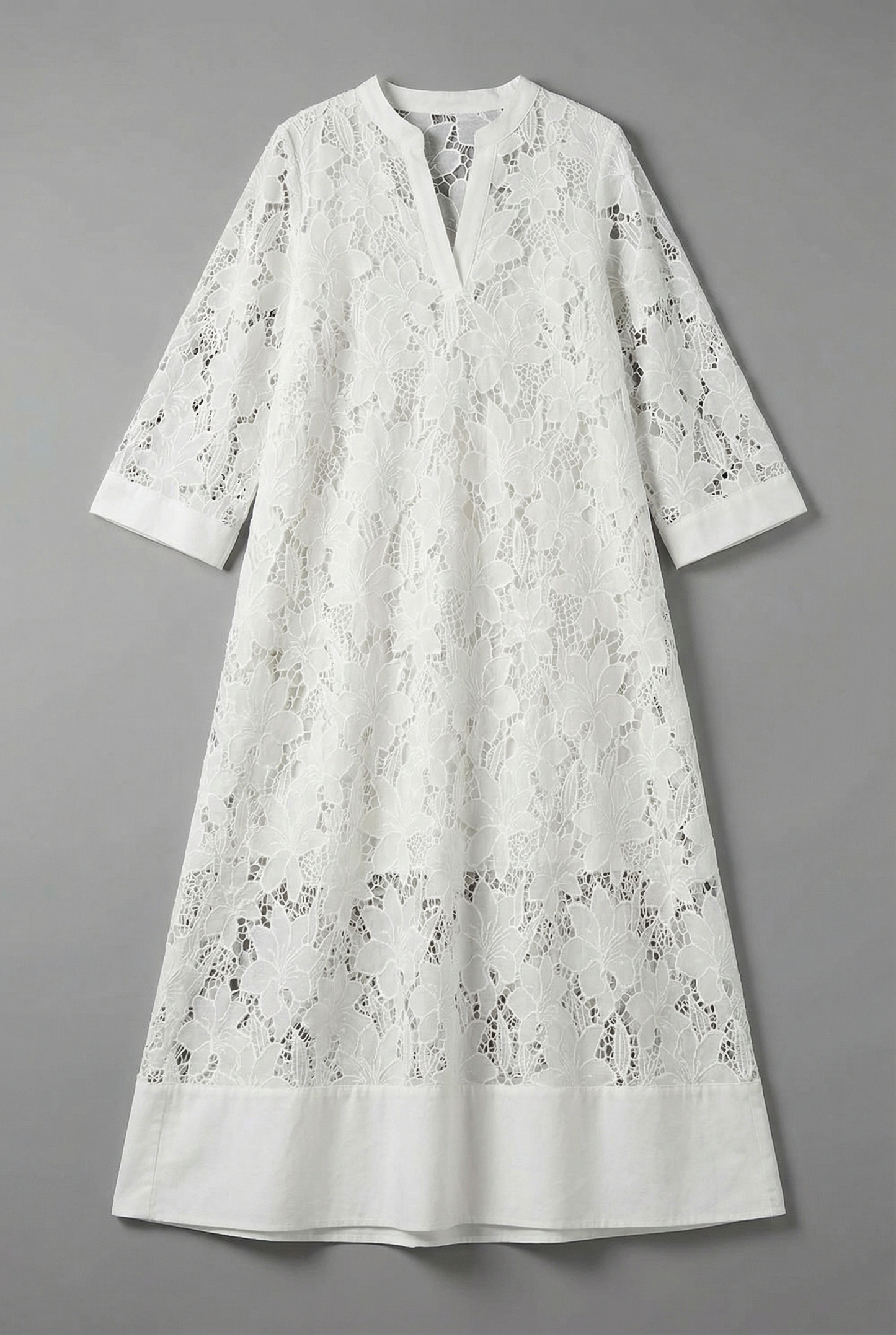 Embroidered Midi Dress for Women – Elegant Lace Details & Relaxed Fit