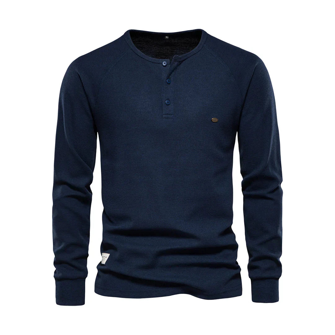T-shirt Henley homme manches longues boutons décontracté streetwear basique