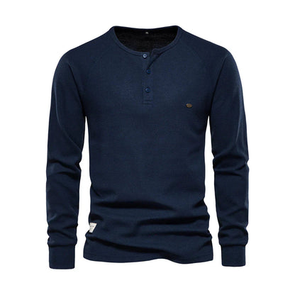 T-shirt Henley homme manches longues boutons décontracté streetwear basique
