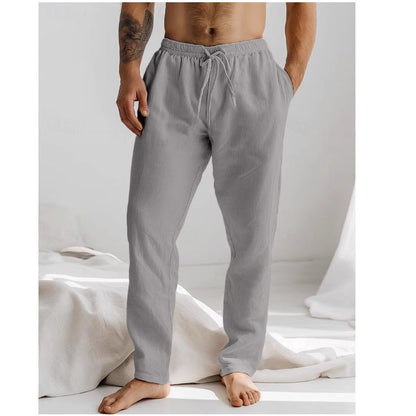 Pantalon en lin pour hommes coupe ample, respirant avec cordon de serrage