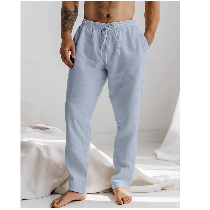 Pantalon en lin pour hommes coupe ample, respirant avec cordon de serrage