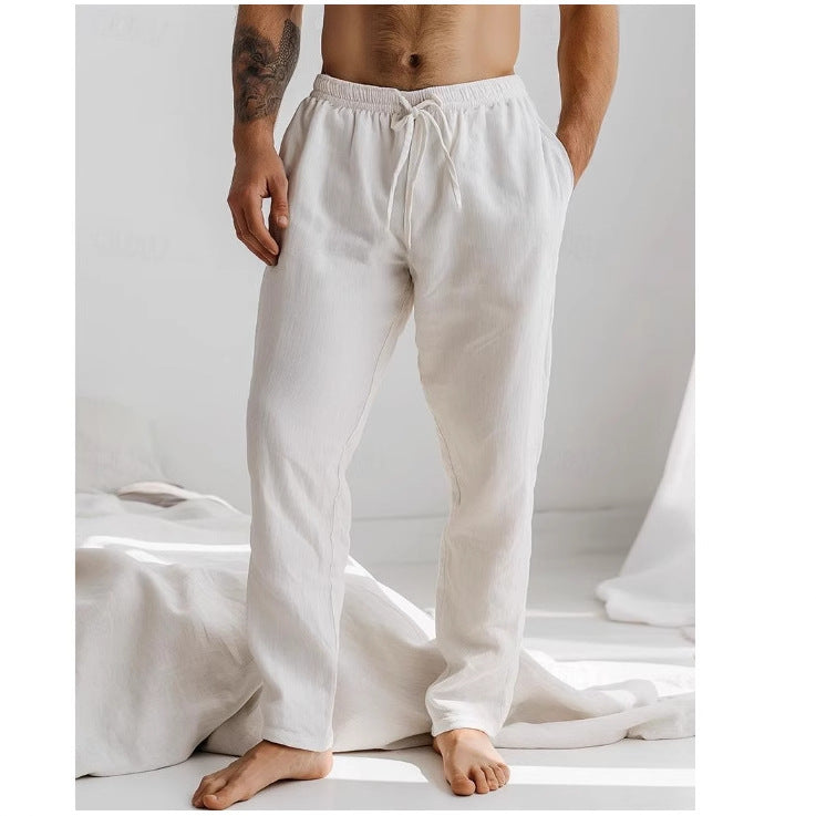Pantalon en lin pour hommes coupe ample, respirant avec cordon de serrage