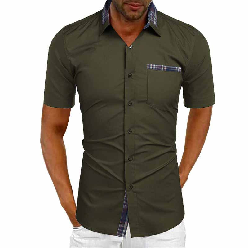 Chemise à manches courtes pour hommes - Slim Fit chemise d'été en coton respirant pour travail et loisirs