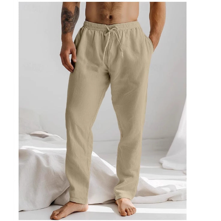 Pantalon en lin pour hommes coupe ample, respirant avec cordon de serrage