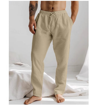 Pantalon en lin pour hommes coupe ample, respirant avec cordon de serrage