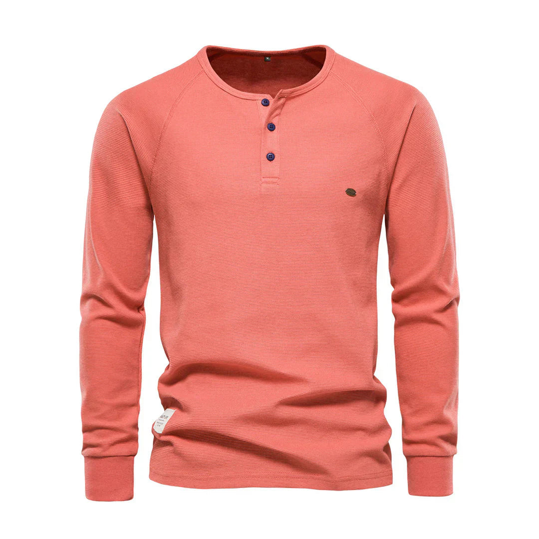T-shirt Henley homme manches longues boutons décontracté streetwear basique