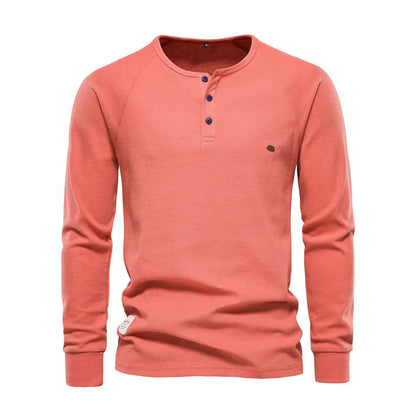 T-shirt Henley homme manches longues boutons décontracté streetwear basique