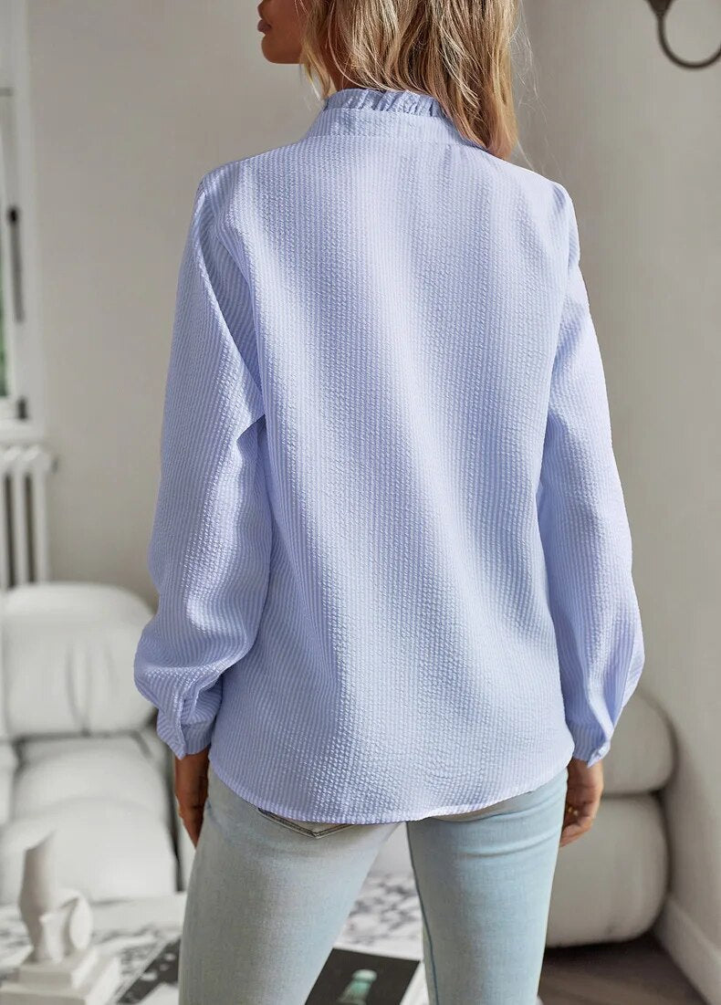Blouse élégante à manches longues pour femme avec col montant