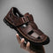 Men's leather sandals with Velcro fastener and rubber sole