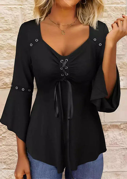 Top noir uni à col en V