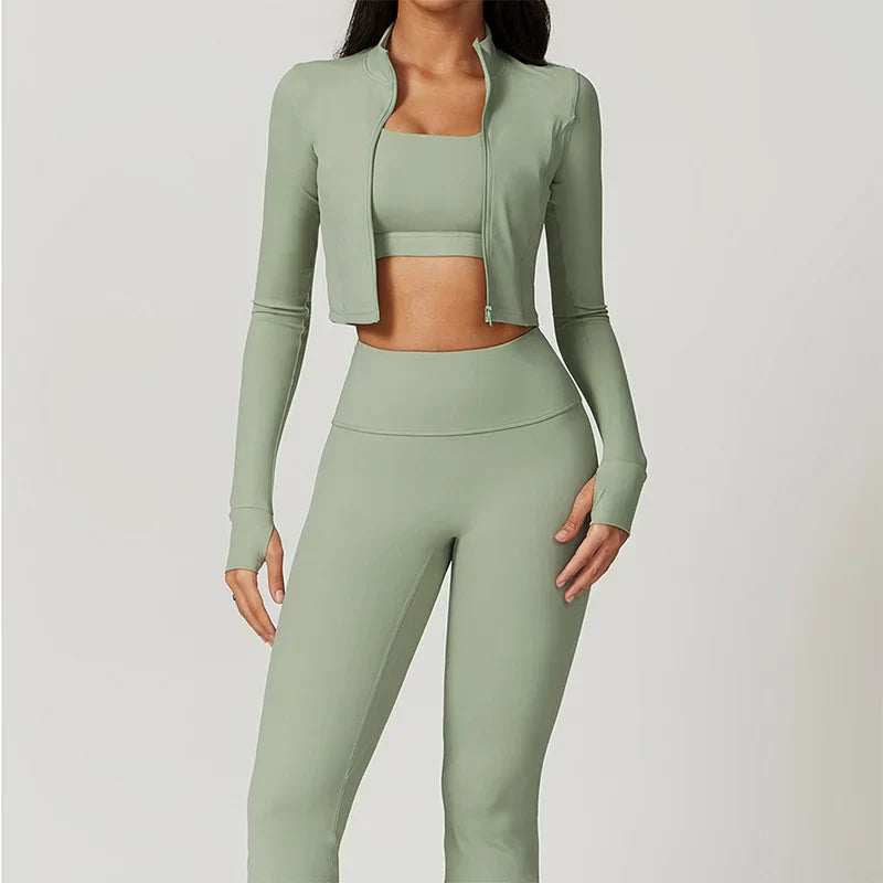 Ensemble Pilates 3 pièces pour femme | Confortable avec leggings, haut et gilet