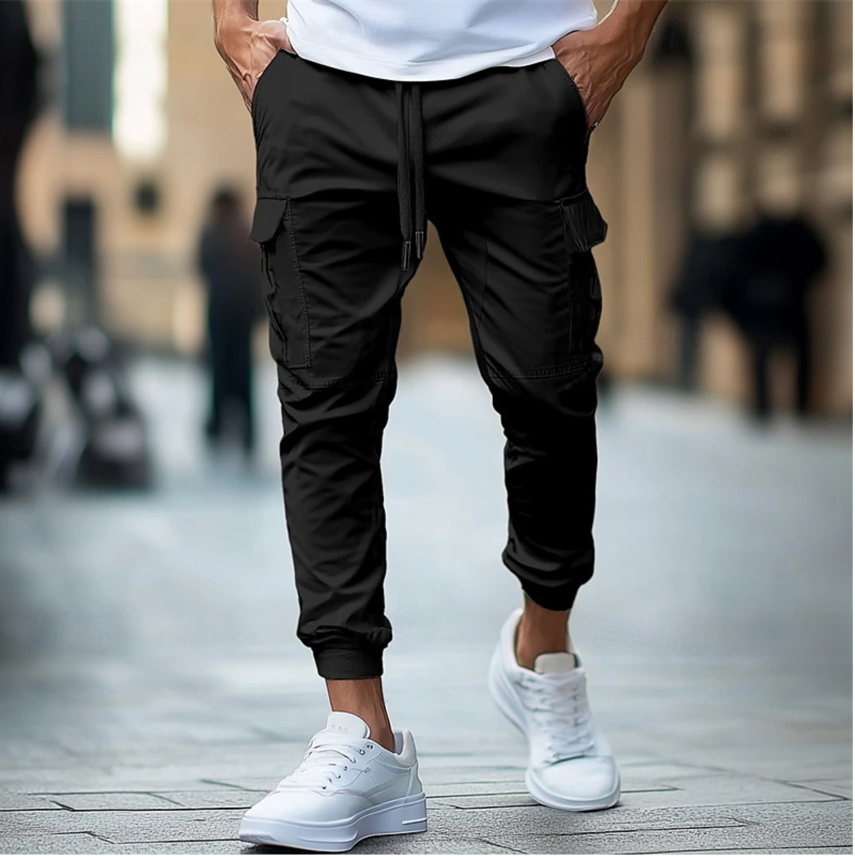Pantalon jogger cargo pour hommes - Slim Fit - coton stretch - taille et chevilles élastiques