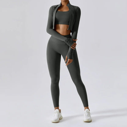 Ensemble Pilates 3 pièces pour femme | Confortable avec leggings, haut et gilet