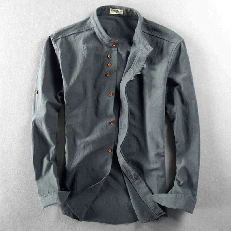 Chemise moderne slim fit avec col mao et manches longues
