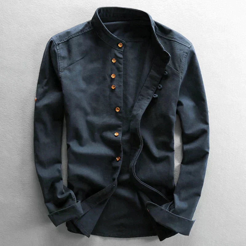 Chemise moderne slim fit avec col mao et manches longues