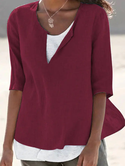 Blouse blanche élégante pour femmes avec col rond en lin - Tamera