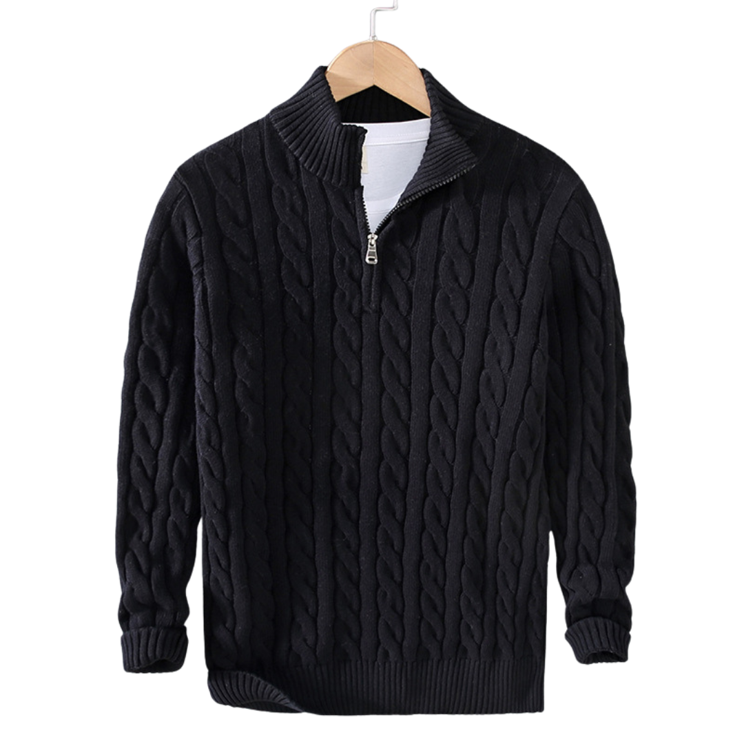 Pullover Made of Spun Fiber Blend - High Collar and Half Zipper with Ventilation