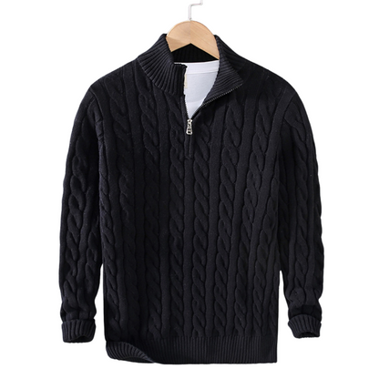 Pullover Made of Spun Fiber Blend - High Collar and Half Zipper with Ventilation