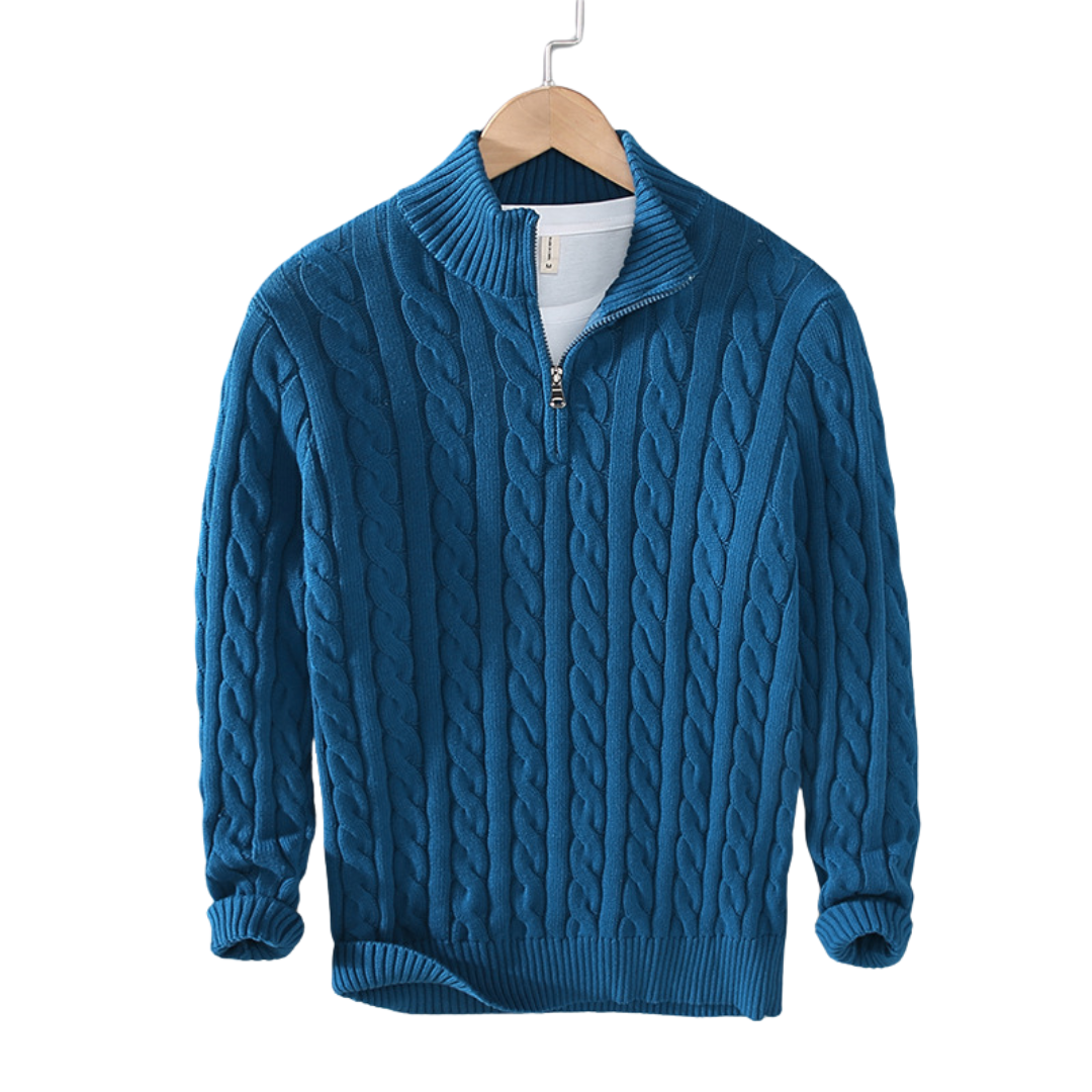 Pullover Made of Spun Fiber Blend - High Collar and Half Zipper with Ventilation