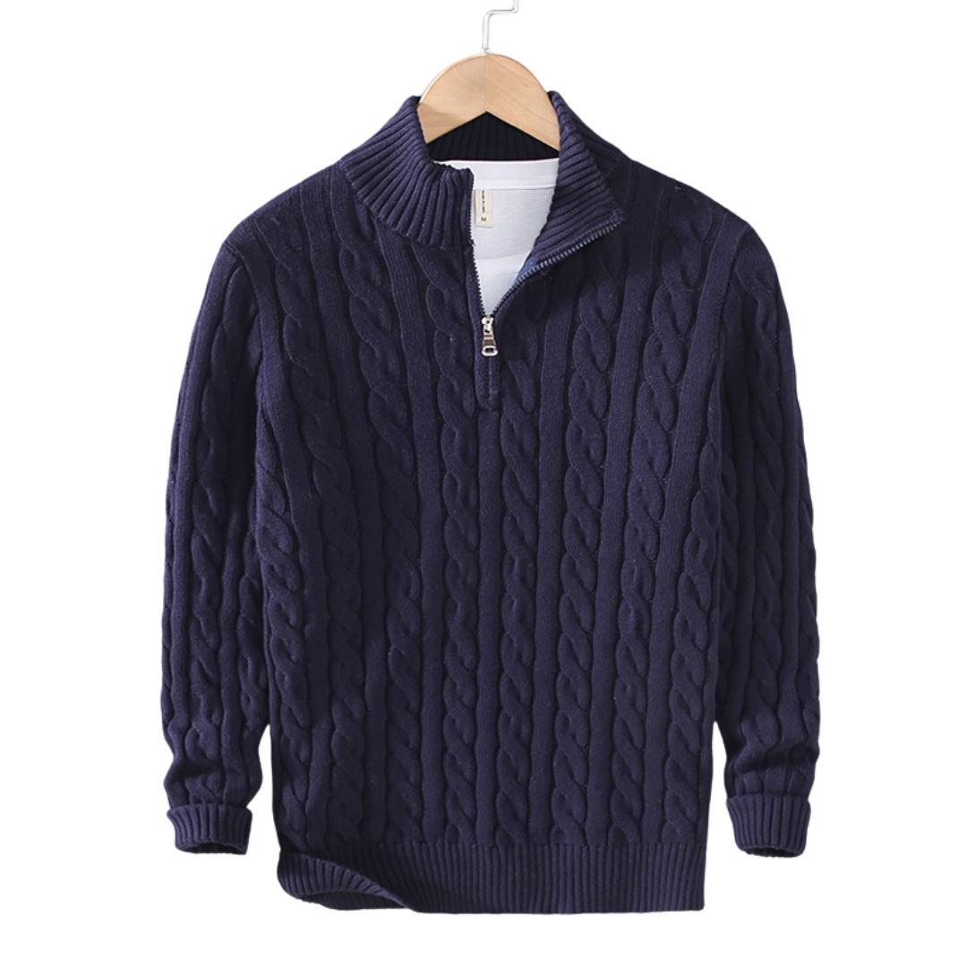 Pullover Made of Spun Fiber Blend - High Collar and Half Zipper with Ventilation