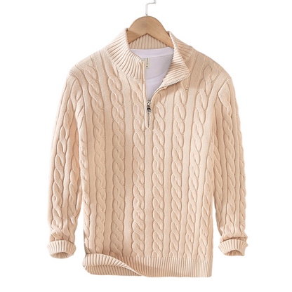 Pullover Made of Spun Fiber Blend - High Collar and Half Zipper with Ventilation