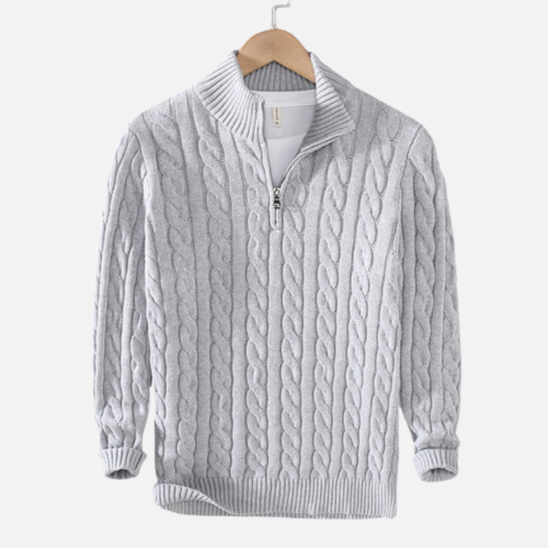 Pullover Made of Spun Fiber Blend - High Collar and Half Zipper with Ventilation