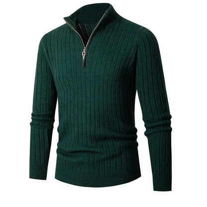 Pullover - High Collar Made of Spun Fiber Blend with Half Zipper for Adjustable Fit