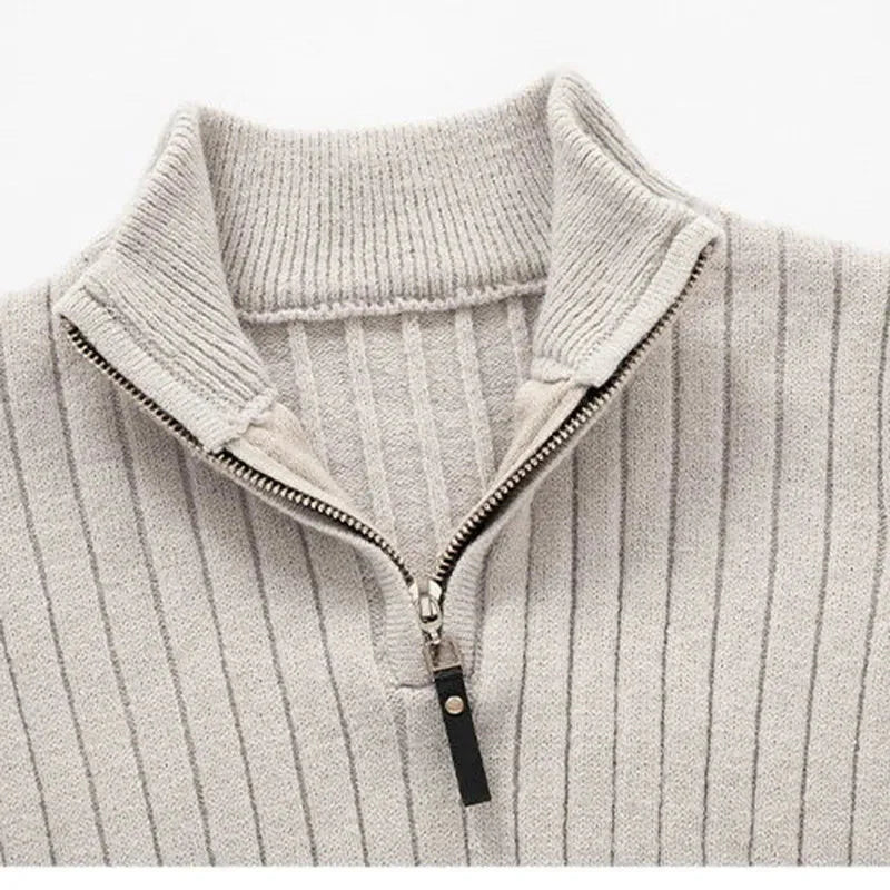Pullover - High Collar Made of Spun Fiber Blend with Half Zipper for Adjustable Fit