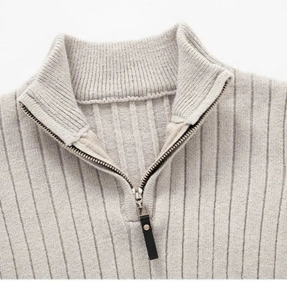 Pullover - High Collar Made of Spun Fiber Blend with Half Zipper for Adjustable Fit