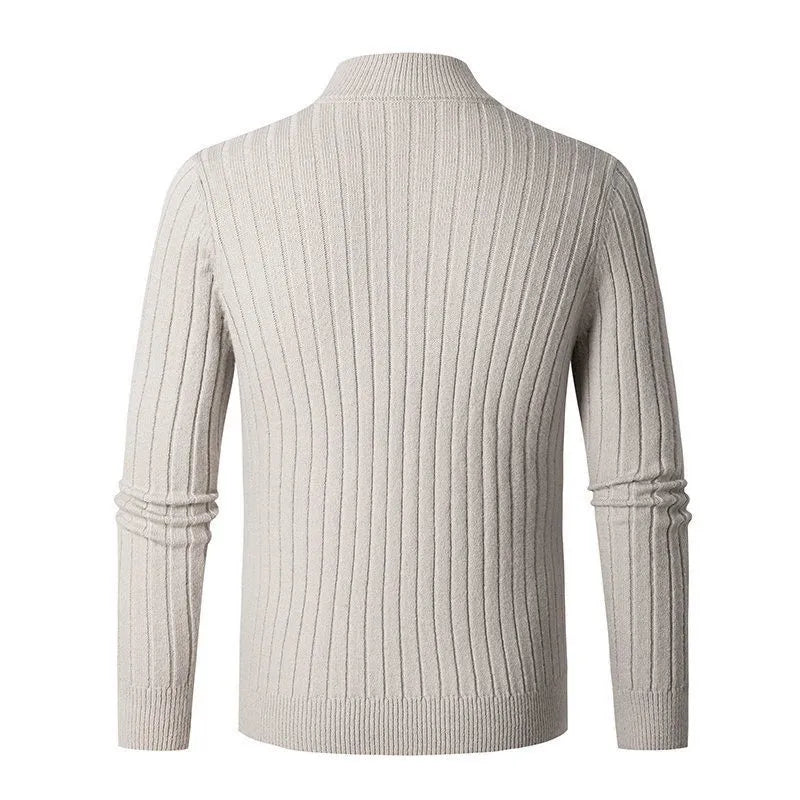 Pullover - High Collar Made of Spun Fiber Blend with Half Zipper for Adjustable Fit