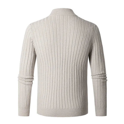 Pullover - High Collar Made of Spun Fiber Blend with Half Zipper for Adjustable Fit