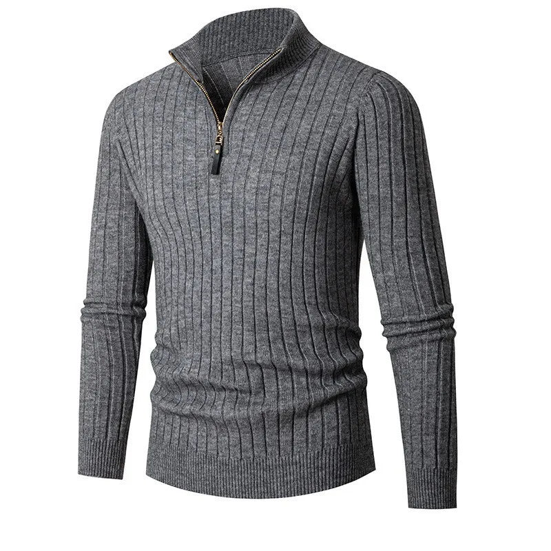 Pullover - High Collar Made of Spun Fiber Blend with Half Zipper for Adjustable Fit