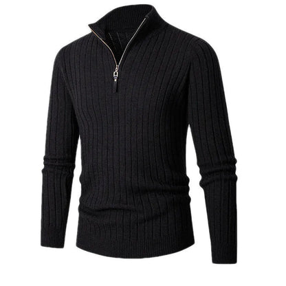Pullover - High Collar Made of Spun Fiber Blend with Half Zipper for Adjustable Fit
