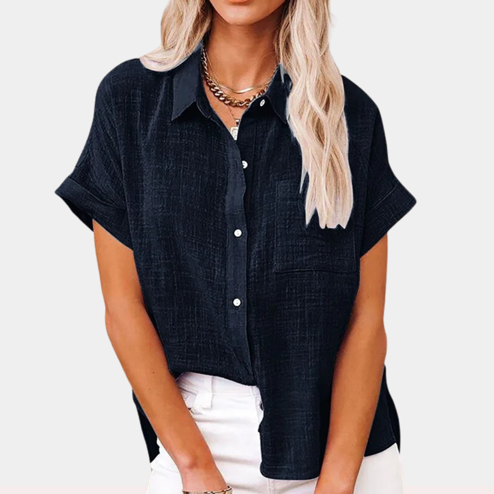 Chemise en lin pour femme avec patte de boutonnage et poche plaquée