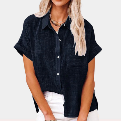 Chemise en lin pour femme avec patte de boutonnage et poche plaquée