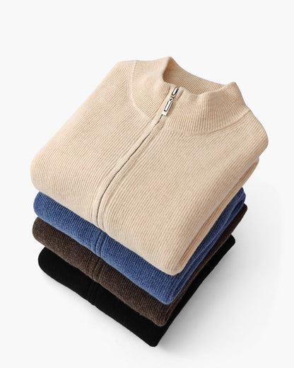 Wesley | Gilet homme d'automne en maille côtelée avec fermeture éclair et col montant
