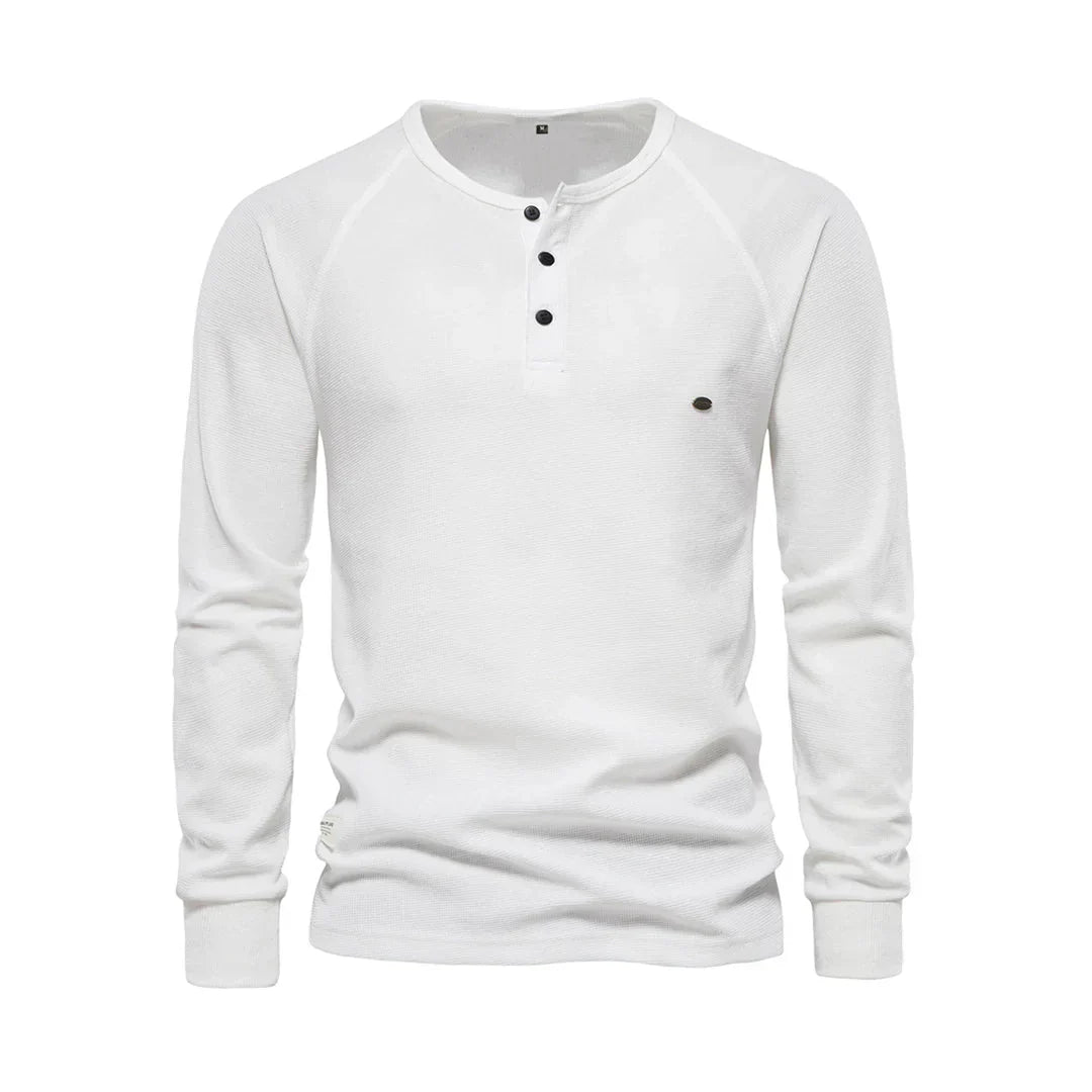 T-shirt Henley homme manches longues boutons décontracté streetwear basique