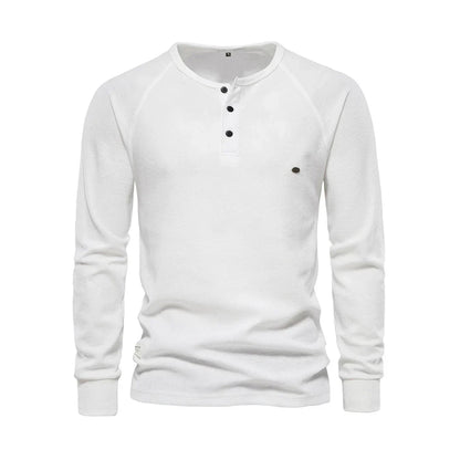 T-shirt Henley homme manches longues boutons décontracté streetwear basique