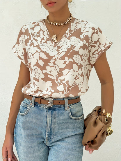 Blouse fleurie avec col en V