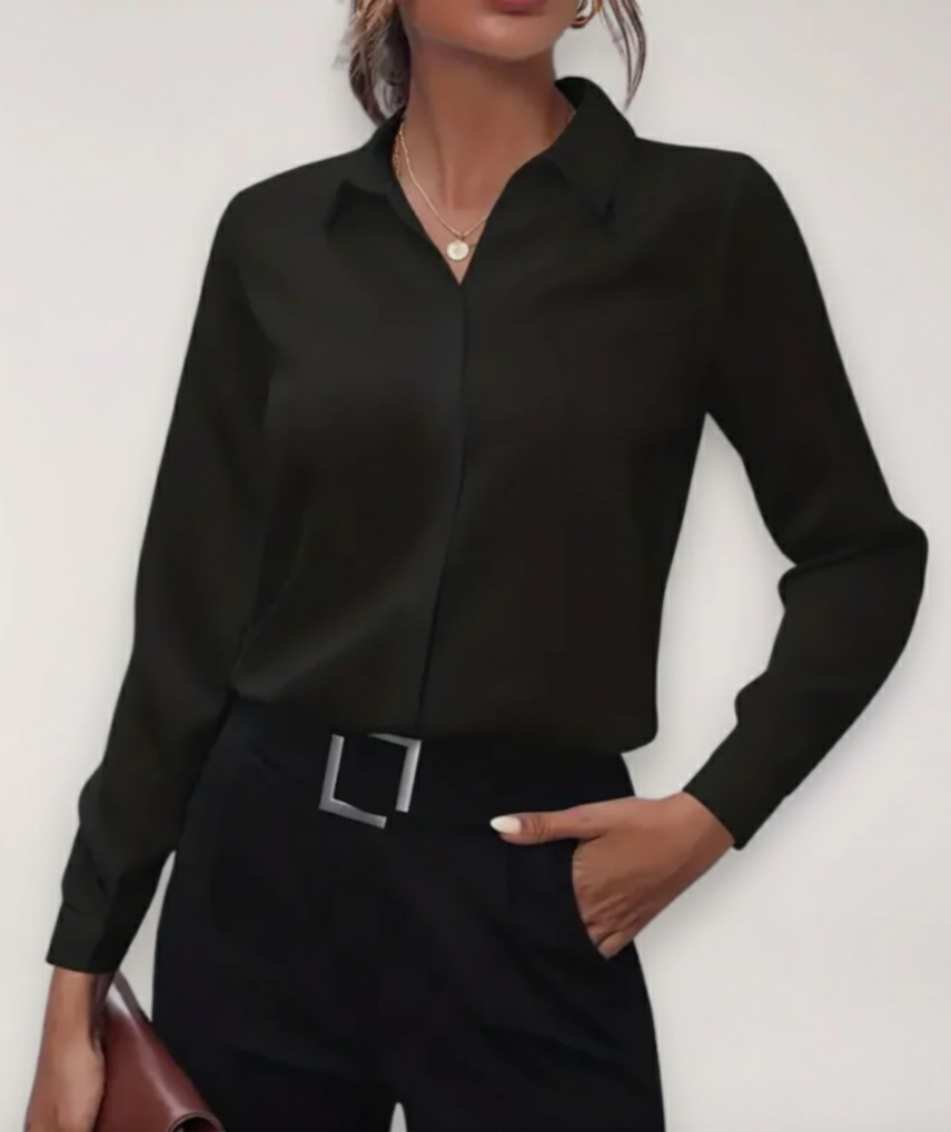 Women's Tailored Blouse with Button Placket for Office Outfits