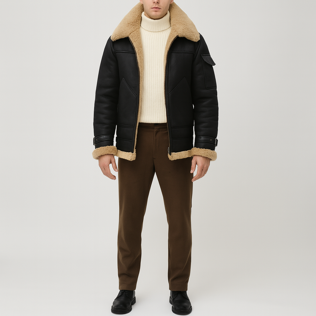 Men's Shearling Leather Jacket Winter
