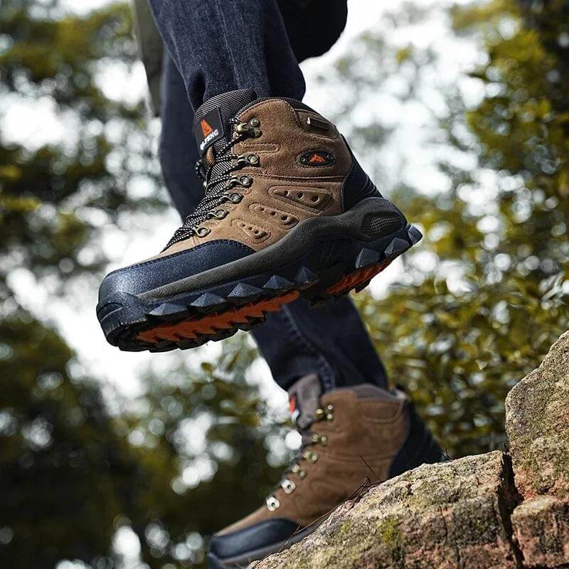 Outdoor leather boots waterproof hiking shoes green
