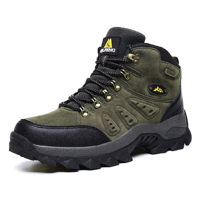 Outdoor leather boots waterproof hiking shoes green