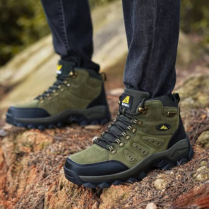 Outdoor leather boots waterproof hiking shoes green