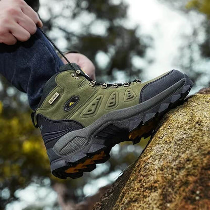 Outdoor leather boots waterproof hiking shoes green