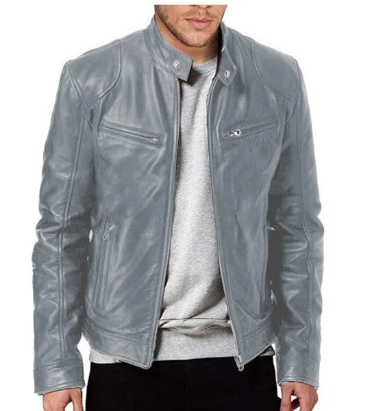 Brodie PU leather jacket with stand collar