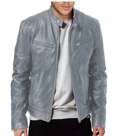 Brodie PU leather jacket with stand collar
